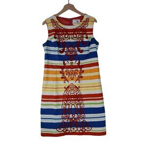 Anthropologie Tabitha Striped Embroidered Shift Dress Sleeveless Cotton 10